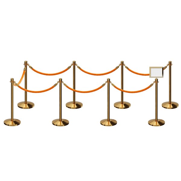 Montour Line Stanchion Post & Rope Kit Pol.Brass, 8CrownTop 7Gold Rope 8.5x11H Sign C-Kit-7-PB-CN-1-Tapped-1-8511-H-7-PVR-GD-PB